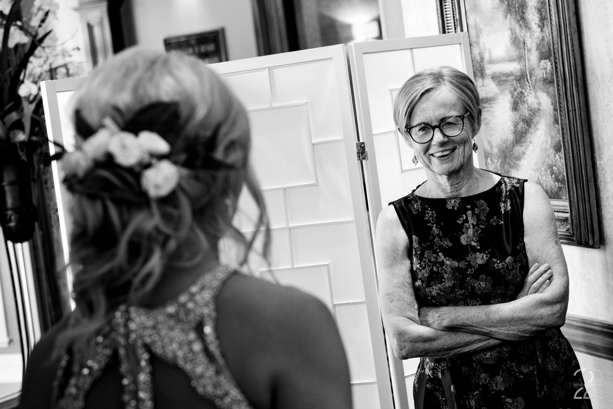  There are infinite images of the bride and groom on their wedding day, however one thing that Megan Allen wants to be sure of is that you have photographs of the emotions and reactions of your family and friends. This image of Annie’s mom seeing her for the first time after getting ready for her Cincinnati wedding, is exactly why this is a priority of Studio 22 Photography. 